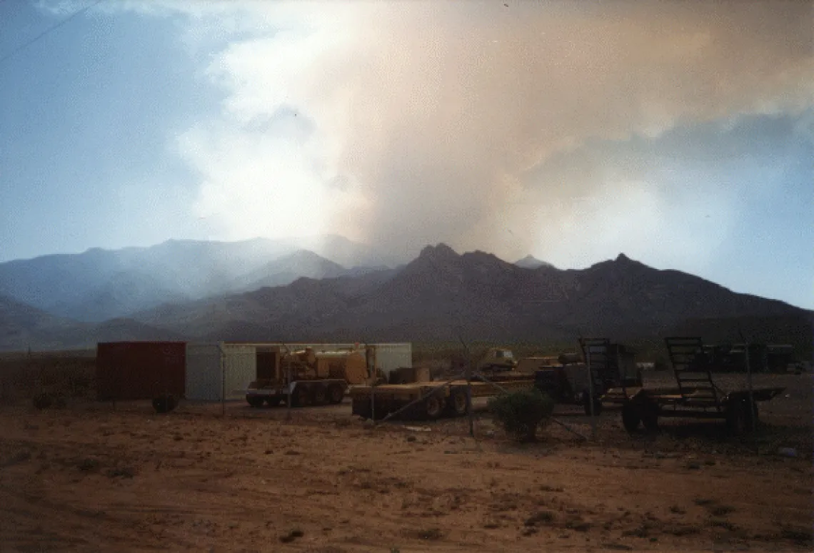 Smoke in the distance seen from the base of Clark Peak