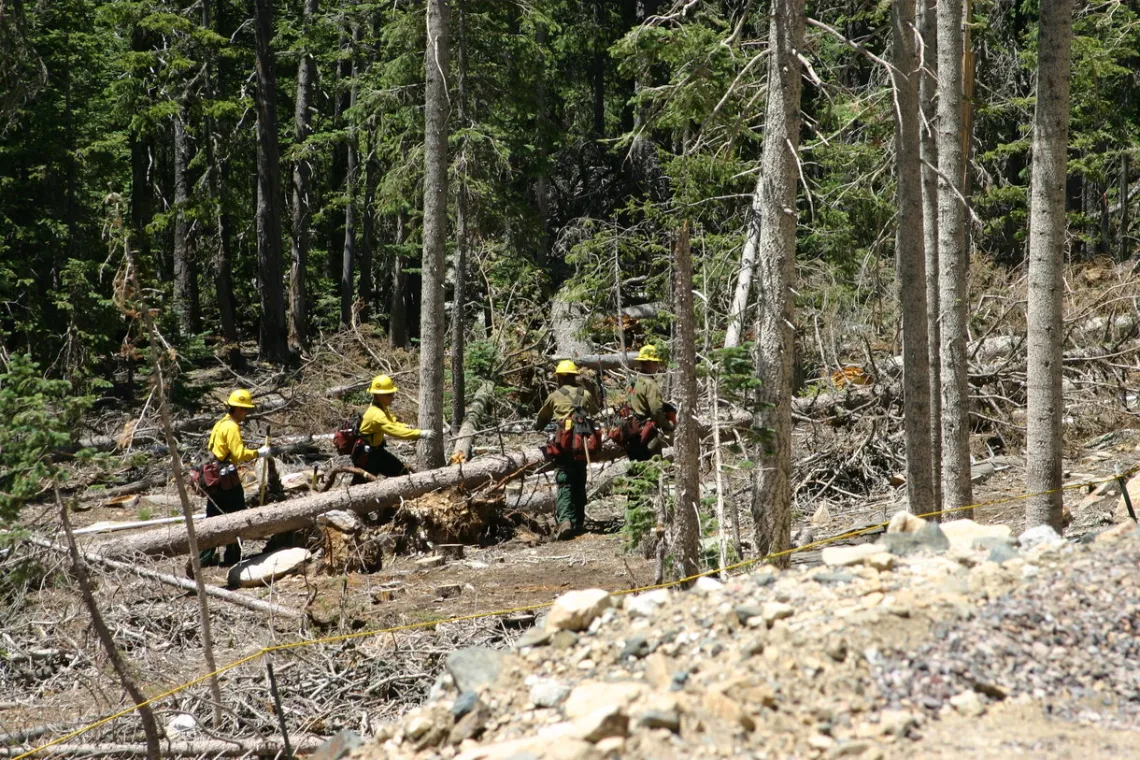 Firemen at aftermath of fire