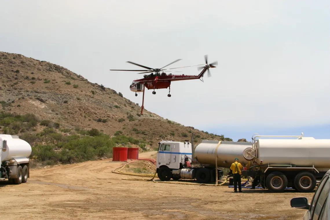 Fire helicopter lifting off